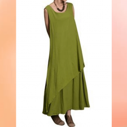 Irregular Layer Kurti in Green Color Cotton Fabric For Summer Season 